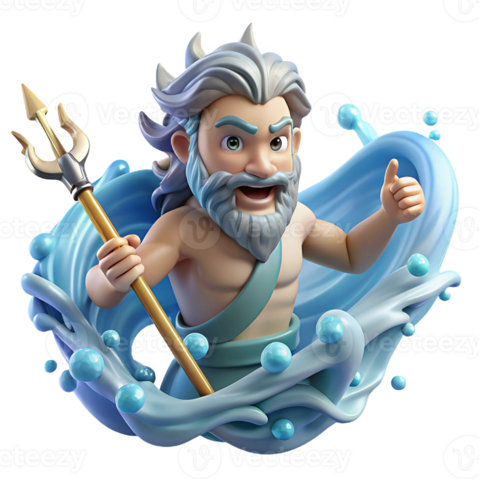 wonderful modern A powerful Poseidon, wielding a trident and commanding the waves, his beard and hair formed from flowing water. Dynamic, Romantic style original png