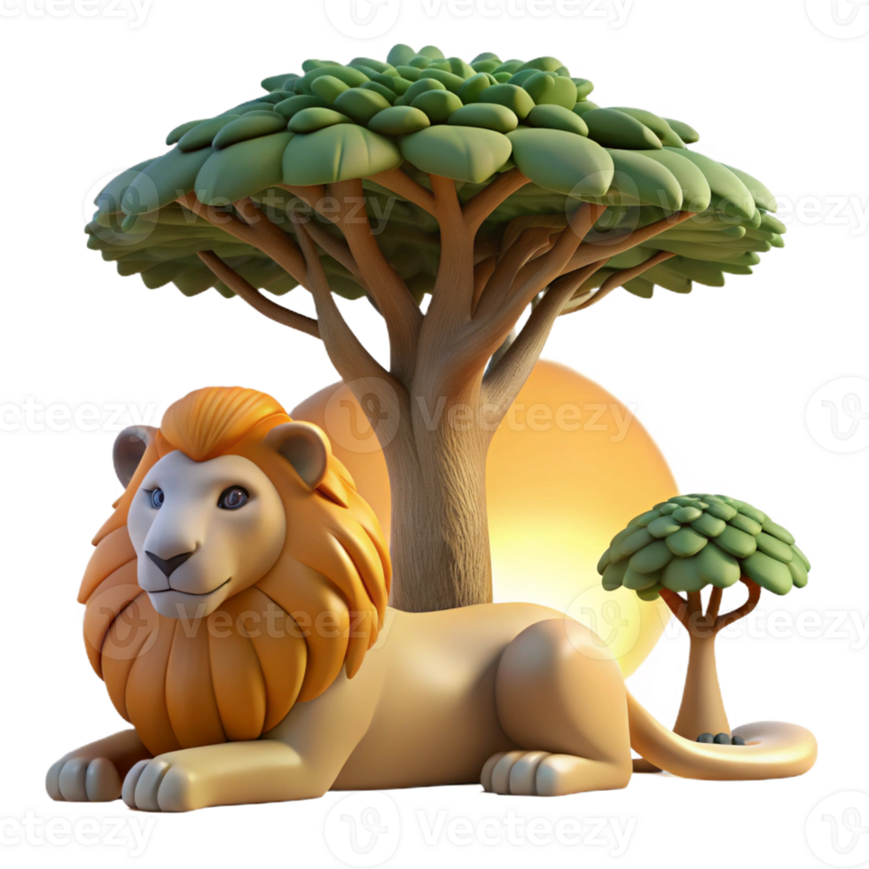 magnificent traditional A majestic lion pride resting in the shade of a baobab tree, illuminated by the warm afternoon sun, in a realistic wildlife documentary style professional png