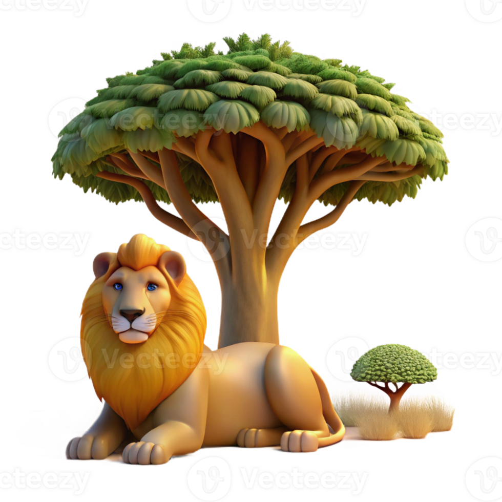 extraordinary modern A majestic lion pride resting in the shade of a baobab tree, illuminated by the warm afternoon sun, in a realistic wildlife documentary style genuine png