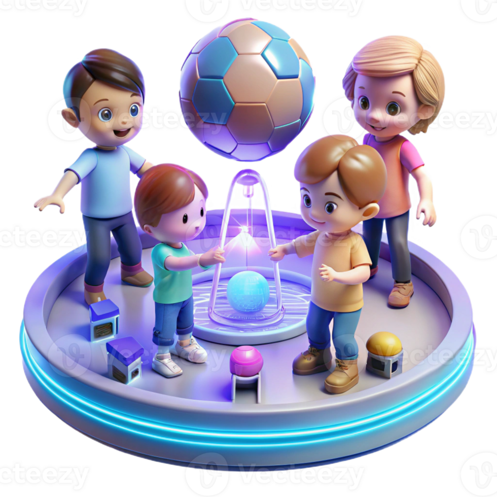 beautiful minimalist A group of children playing with holographic toys in a futuristic playground. Bright, playful lighting. Cartoon style detailed png