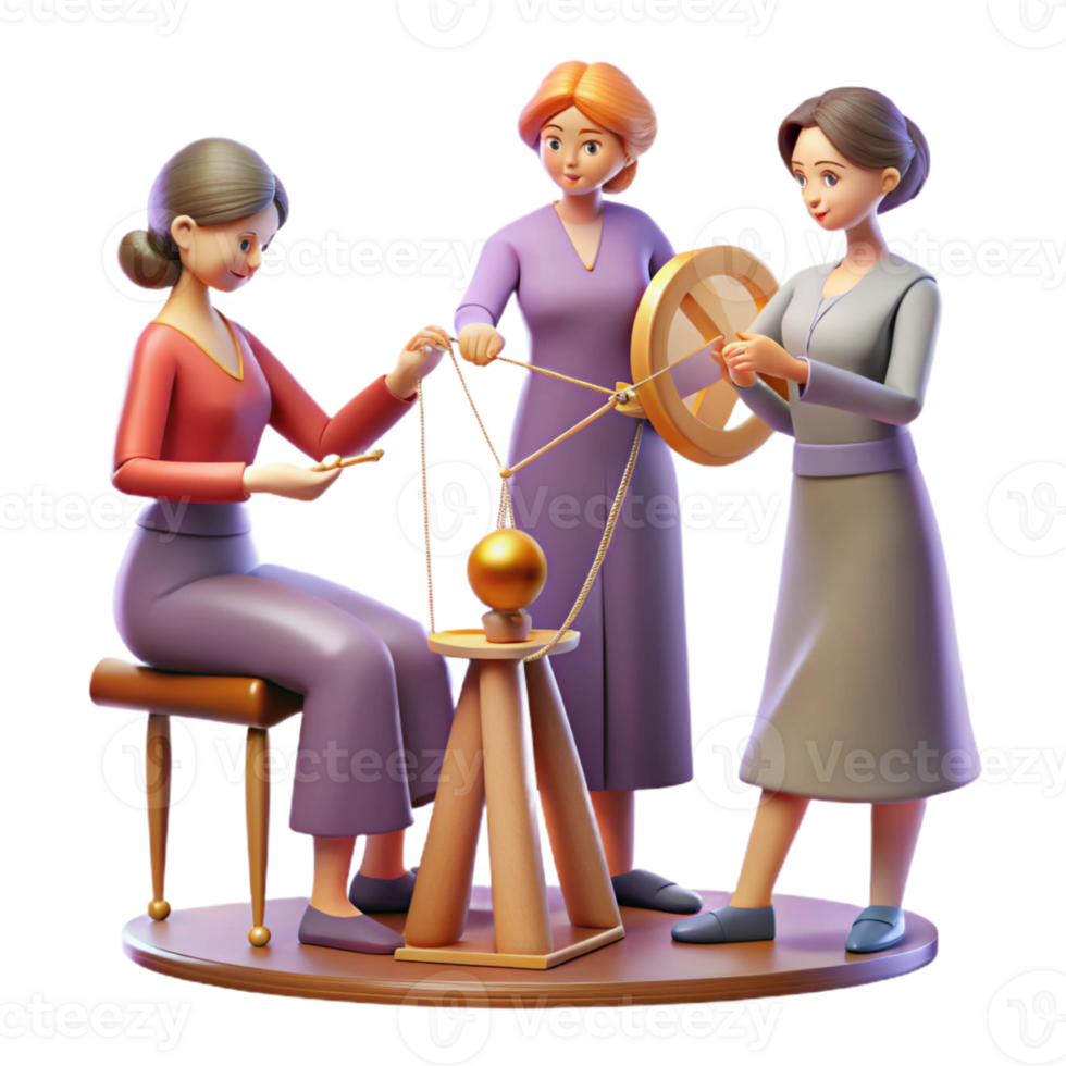extraordinary creative The Fates, three women spinning, measuring, and cutting the thread of life, illuminated by a single, ethereal light source. Dramatic, chiaroscuro lighting high resolution png