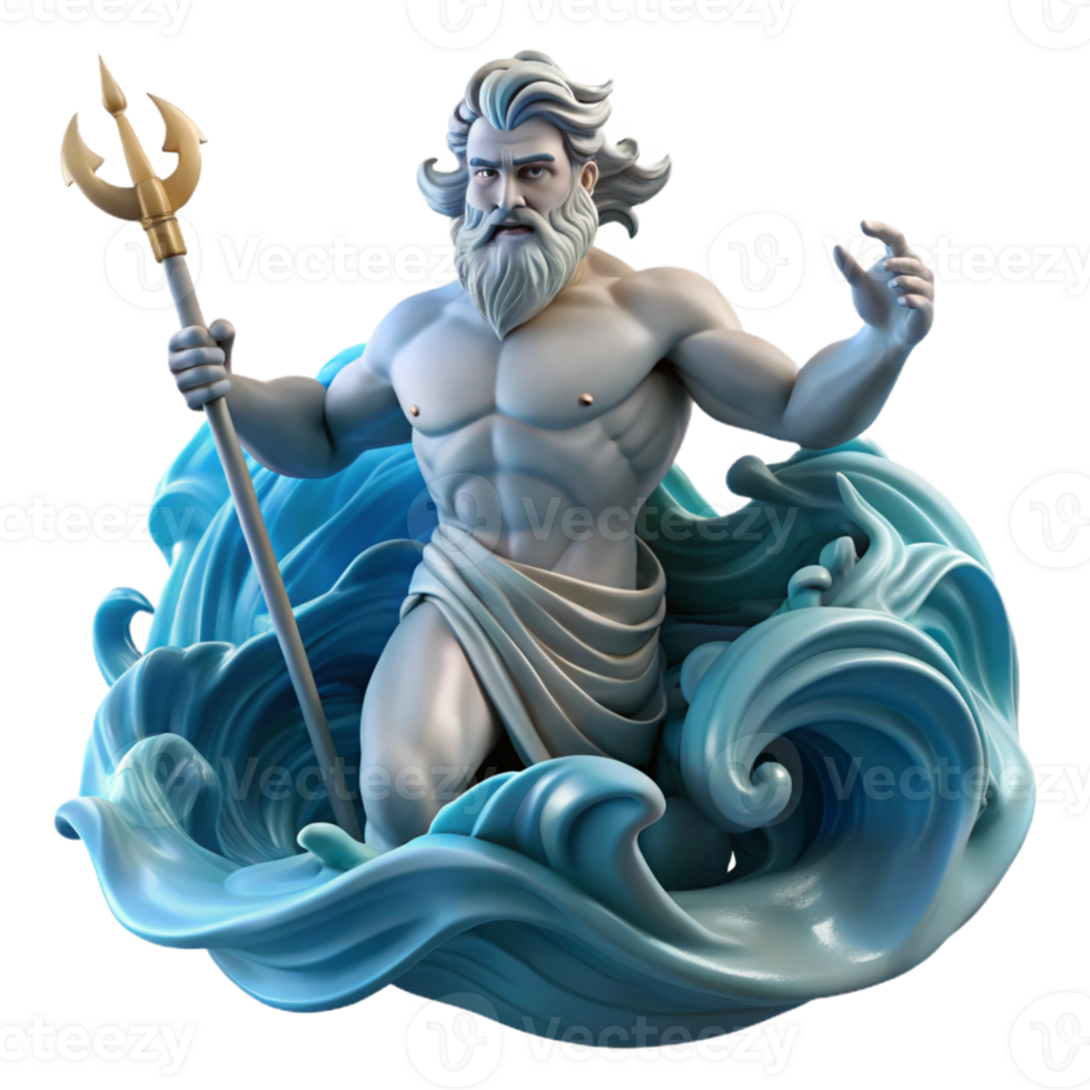 dramatic rustic Poseidon, Greek god of the sea, commanding a raging storm, trident in hand, dark and turbulent waves, baroque style, dynamic lighting, high resolution png