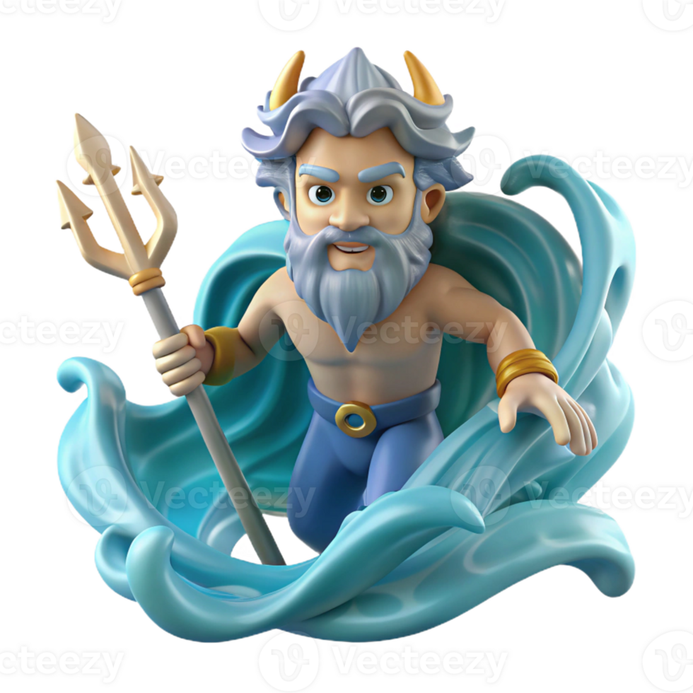 extraordinary traditional A powerful Poseidon, wielding a trident and commanding the waves, his beard and hair formed from flowing water. Dynamic, Romantic style authentic png