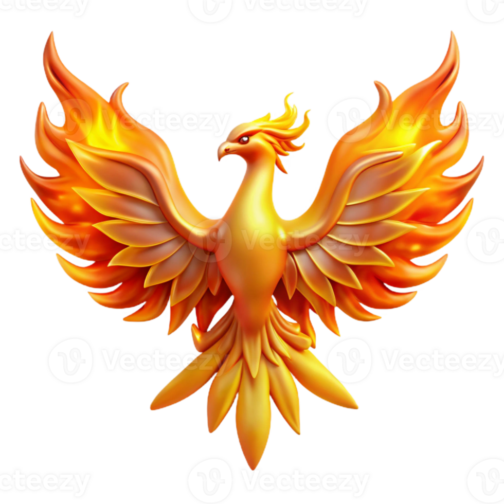 elegant rustic A majestic phoenix rising from a pyre of golden flames, its wings a kaleidoscope of vibrant colors. Backlighting creates a silhouette effect. Art Deco style detailed png
