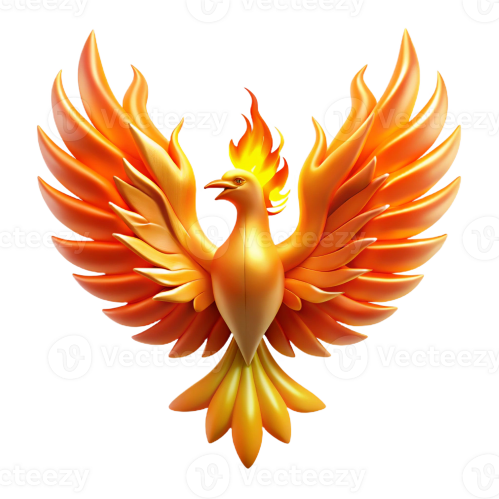 beautiful creative A majestic phoenix rising from a pyre of golden flames, its wings a kaleidoscope of vibrant colors. Backlighting creates a silhouette effect. Art Deco style exclusive png