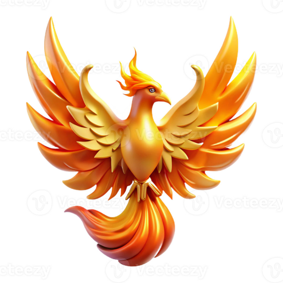 vibrant classic A majestic phoenix rising from a pyre of golden flames, its wings a kaleidoscope of vibrant colors. Backlighting creates a silhouette effect. Art Deco style high quality png