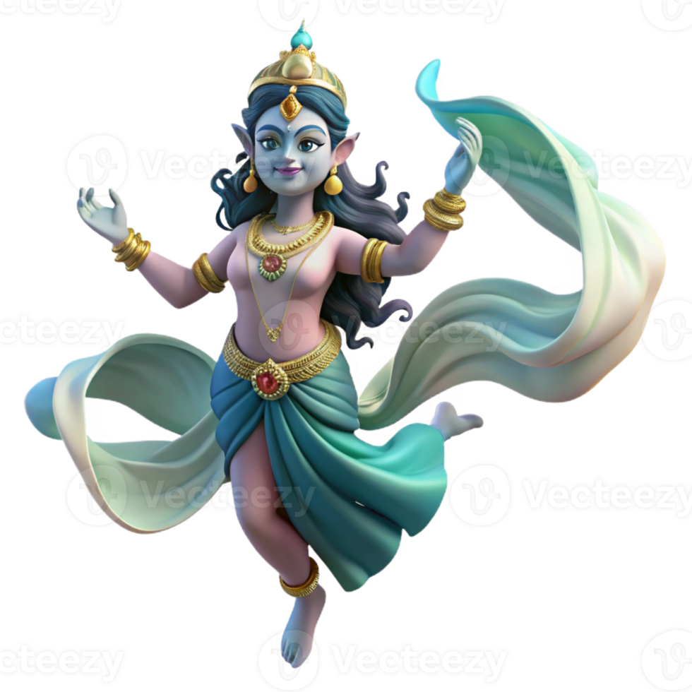 vibrant artistic A celestial Apsara, Hindu spirit of the clouds and water, dancing gracefully in the air, adorned with flowing silks and jewels, soft lighting, traditional Indian art style, original png