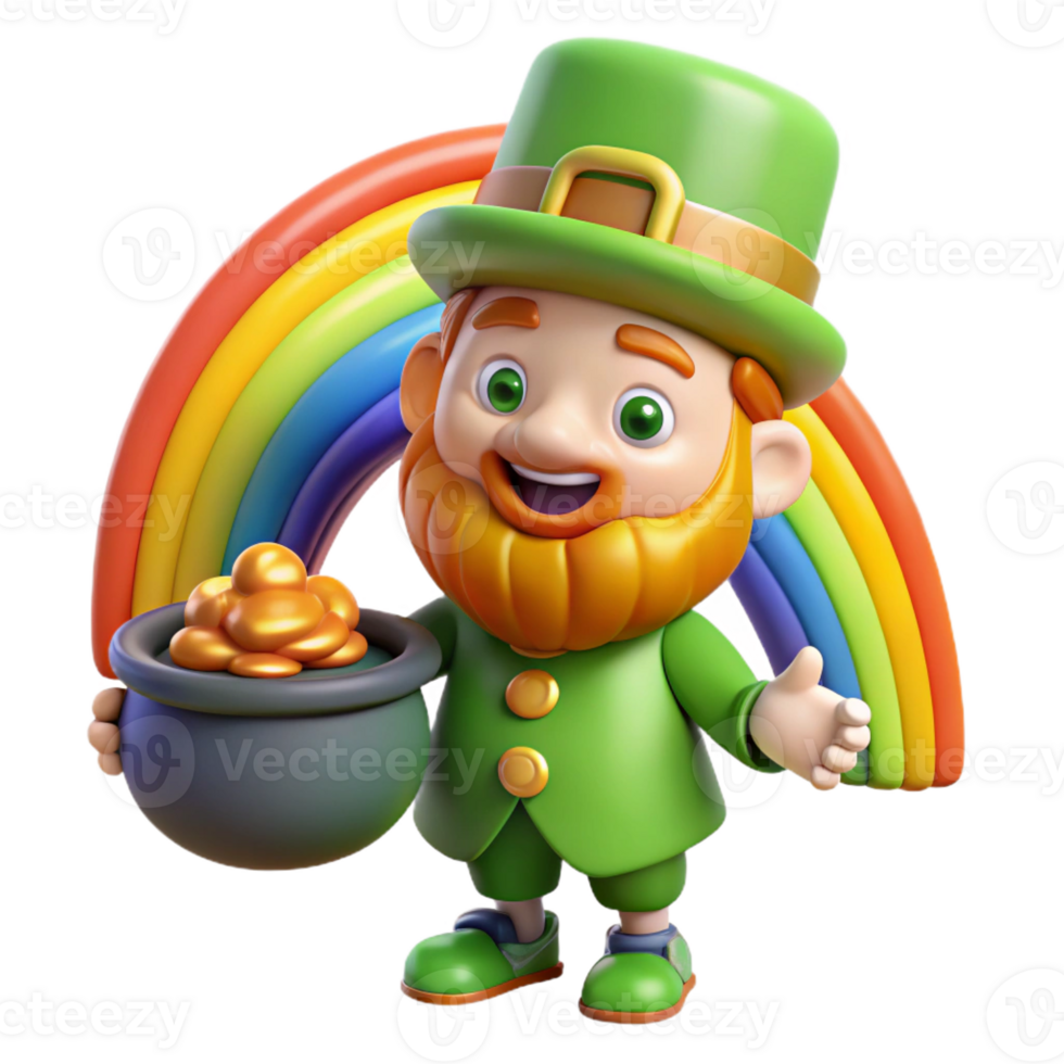 impressive vintage A mischievous Leprechaun guarding a pot of gold at the end of a rainbow, vibrant colors, whimsical style, high quality png