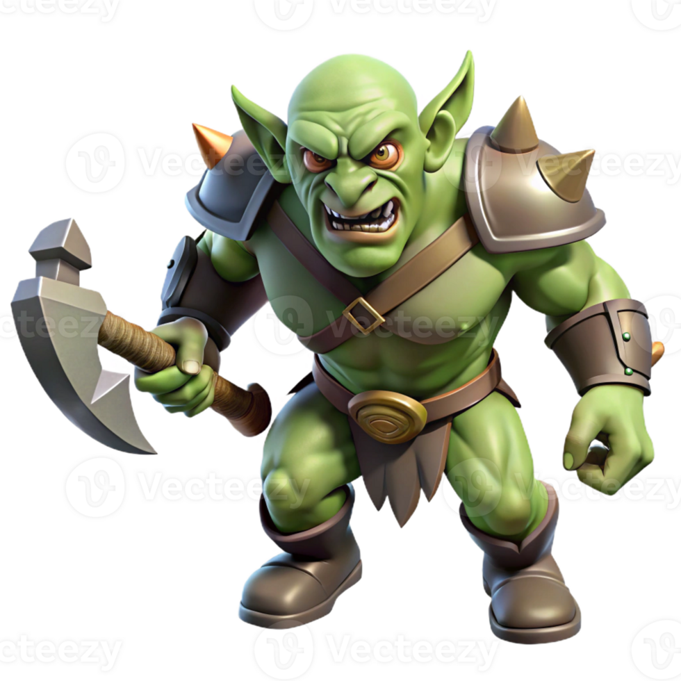 magnificent modern A fierce Orc warrior charging into battle, wielding a crude axe, dark and gritty style, dynamic lighting, authentic png