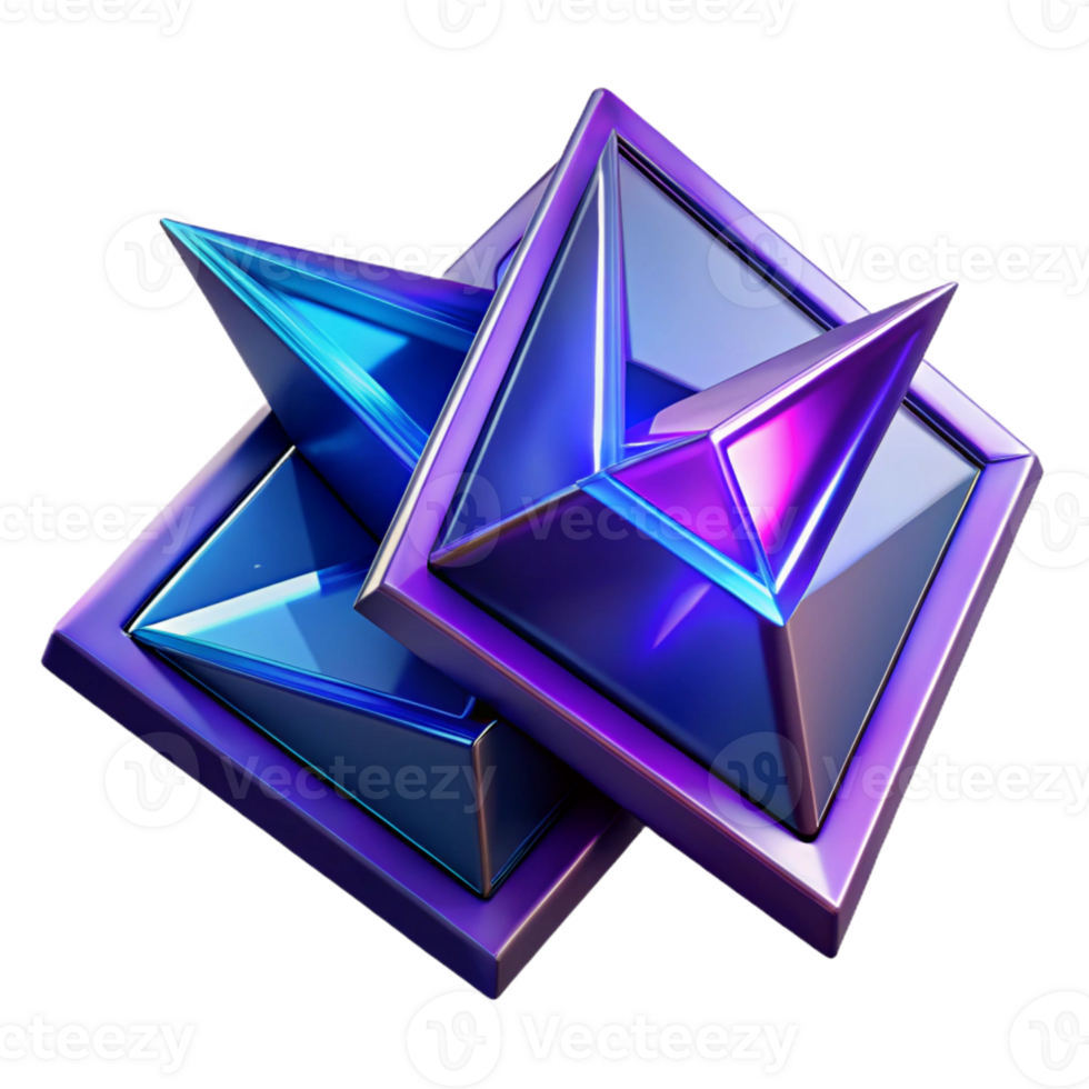 wonderful classic Fractured geometric shapes, primarily triangles and squares, in shades of deep violet and electric blue, with sharp, contrasting edges and neon light accents high resolution png