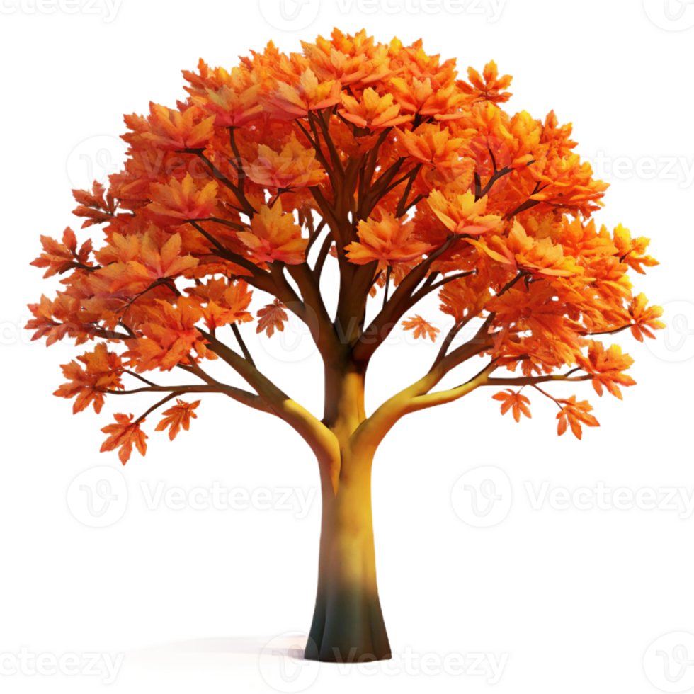 wonderful contemporary A majestic oak tree in autumn, leaves in fiery hues of orange and red, stark silhouette against a twilight sky, digital painting style premium png