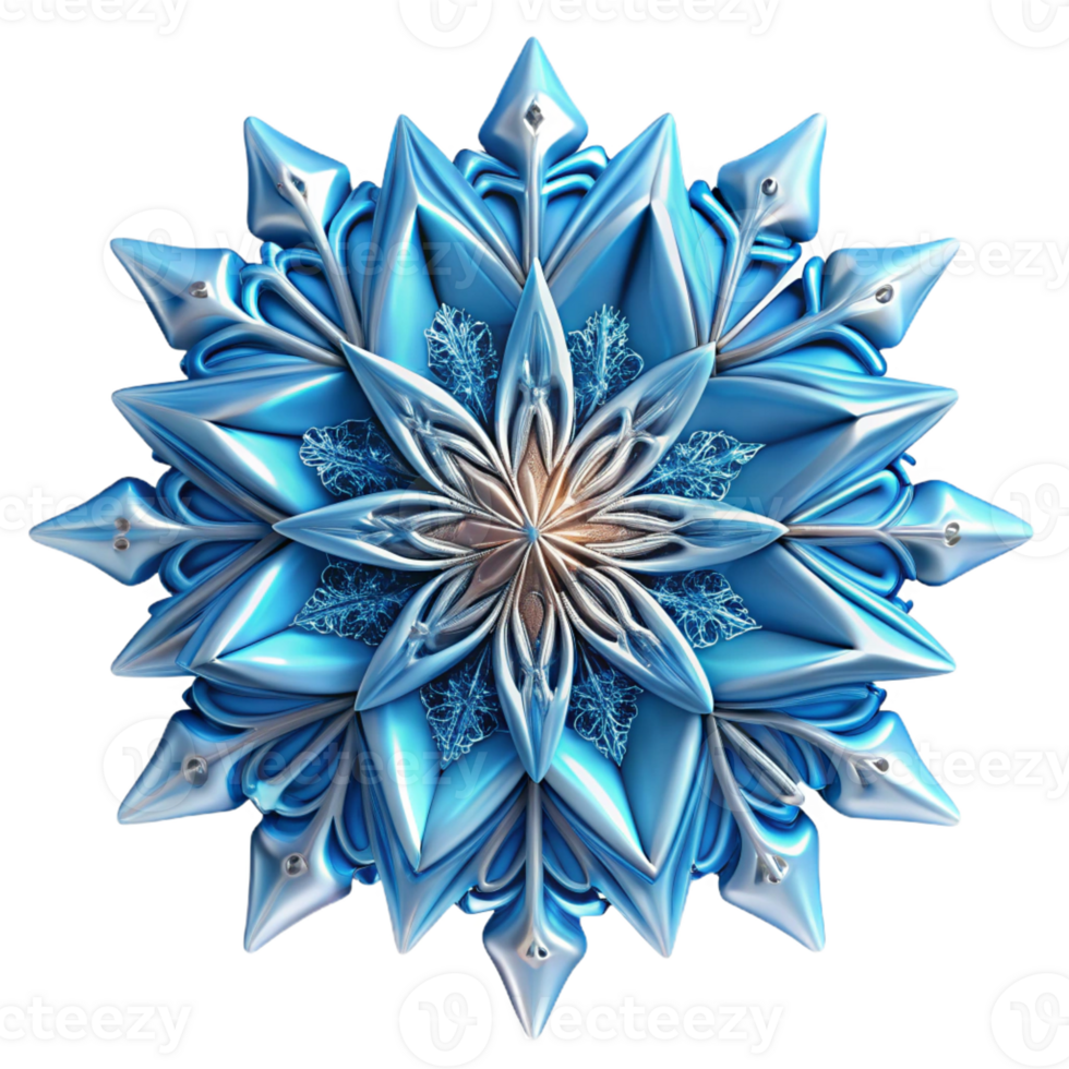 vibrant minimalist An intricate, fractal pattern resembling a snowflake in shades of blue and white, illuminated by a cool, icy light. Rendered in a delicate, fractal art style premium png
