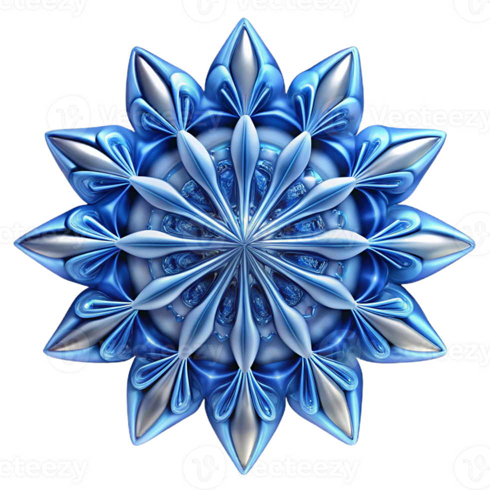 dramatic classic An intricate, fractal pattern resembling a snowflake in shades of blue and white, illuminated by a cool, icy light. Rendered in a delicate, fractal art style professional png