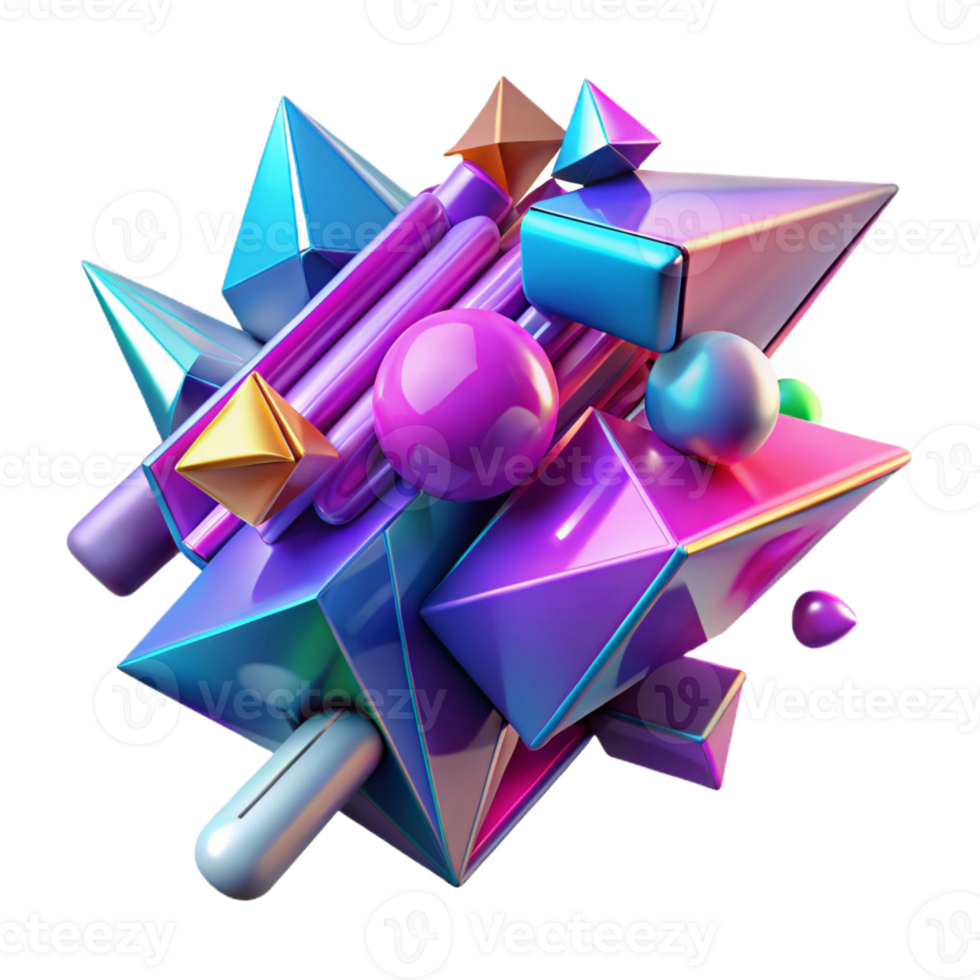 impressive contemporary A dynamic composition of fragmented, geometric shapes, in vibrant, neon colors, with a sense of speed and motion, rendered in a cyberpunk style genuine png