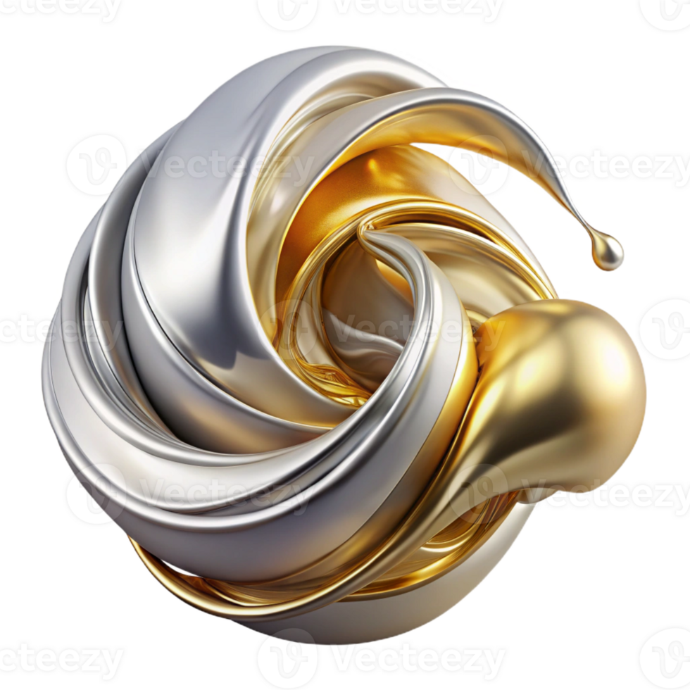 magnificent minimalist A fluid, swirling mass of liquid metal, in shades of silver and gold, with a reflective surface and a dynamic, flowing motion 4K png