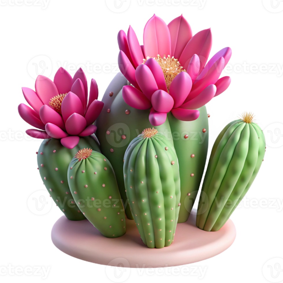 impressive minimalist A cactus plant with vibrant pink flowers, detailed spines and textures, desert landscape photography style professional png