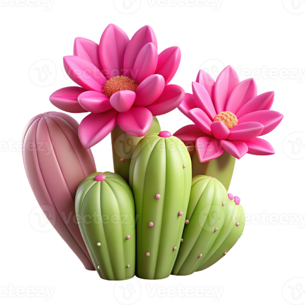 impressive classic A cactus plant with vibrant pink flowers, detailed spines and textures, desert landscape photography style professional png