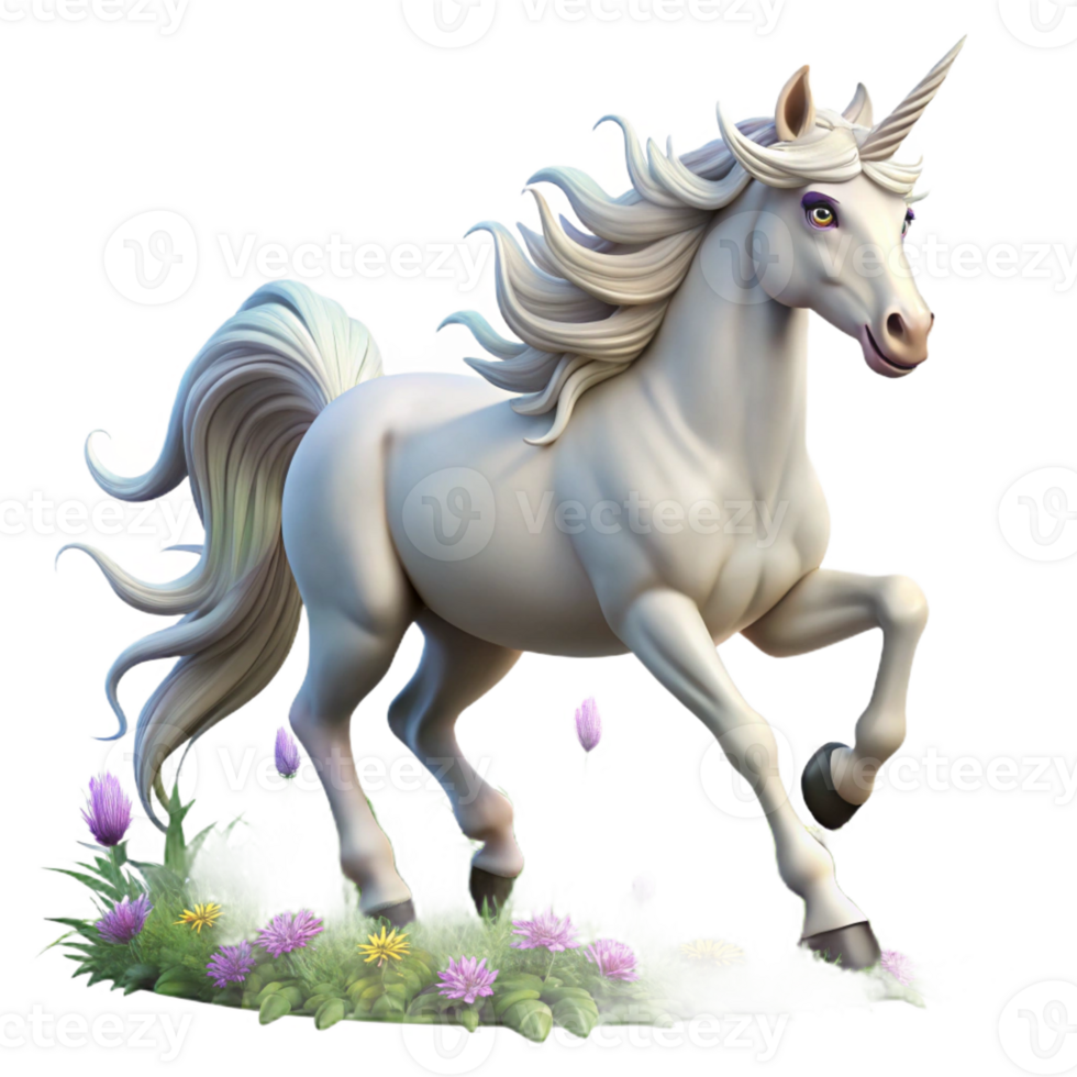 wonderful abstract A majestic unicorn with a silver horn and flowing white mane, galloping through a field of wildflowers, fantasy art style, vibrant, magical lighting authentic png