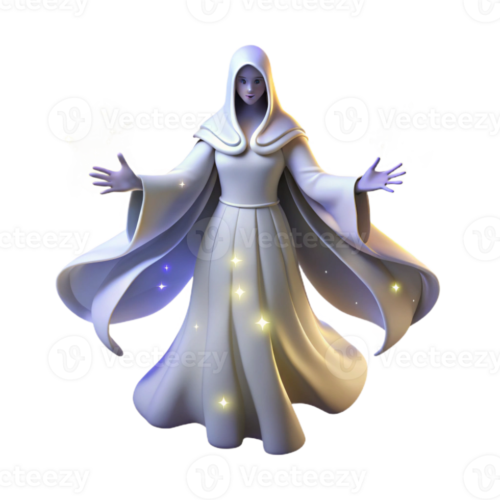 wonderful abstract A graceful, ethereal spirit with flowing white robes and glowing aura, floating amidst a starry sky, celestial fantasy art style, ethereal starlight genuine png