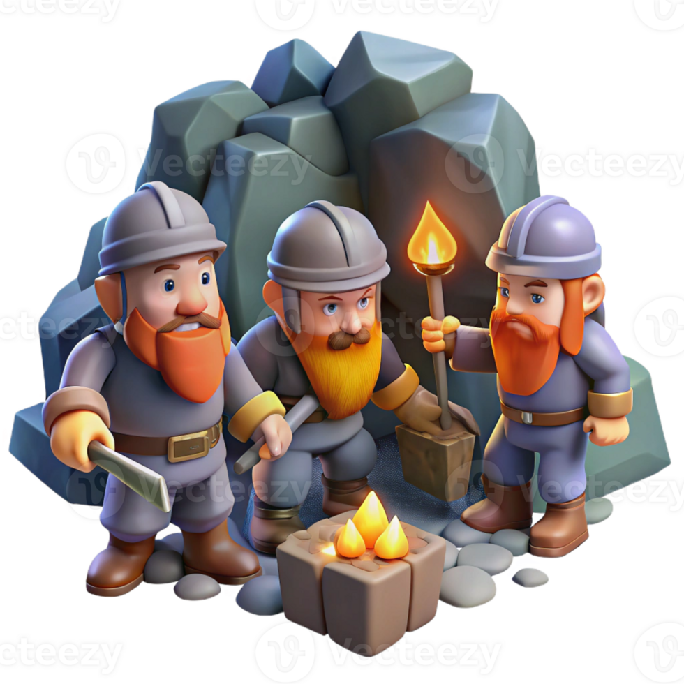 wonderful artistic A group of brave dwarves mining for gems in a dimly lit cavern, dwarven fantasy art style, flickering torchlight genuine png