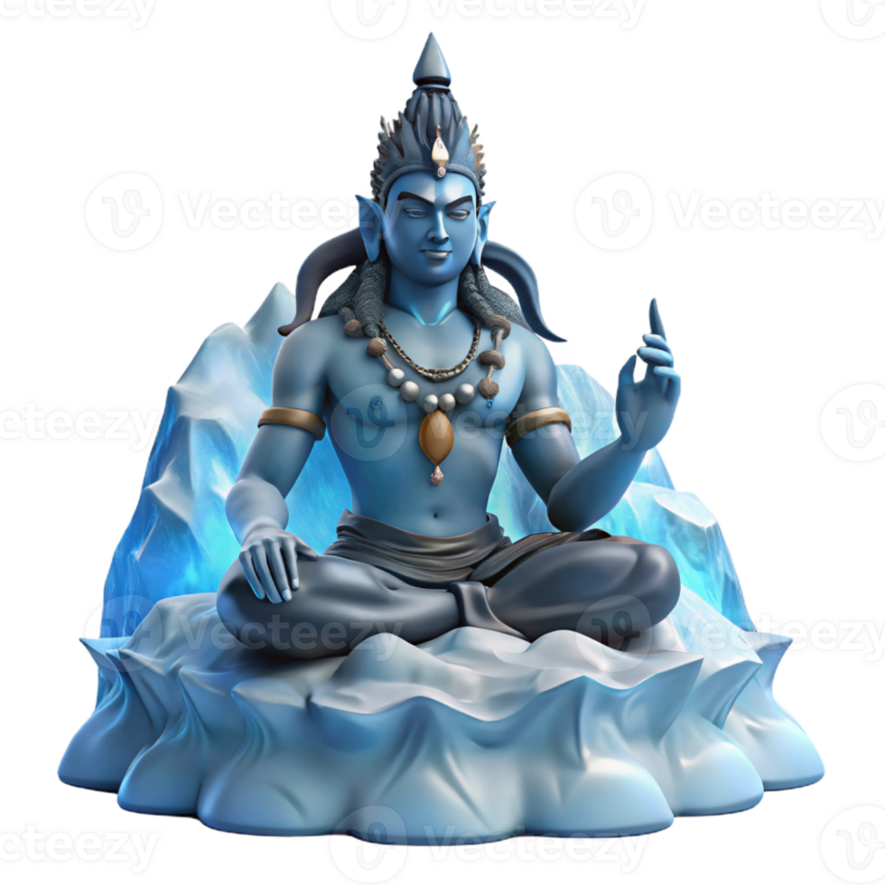 impressive modern A powerful Hindu god, Shiva, meditating in the Himalayas, surrounded by swirling snow and ice, rendered in a realistic style with crisp, clear light 4K png