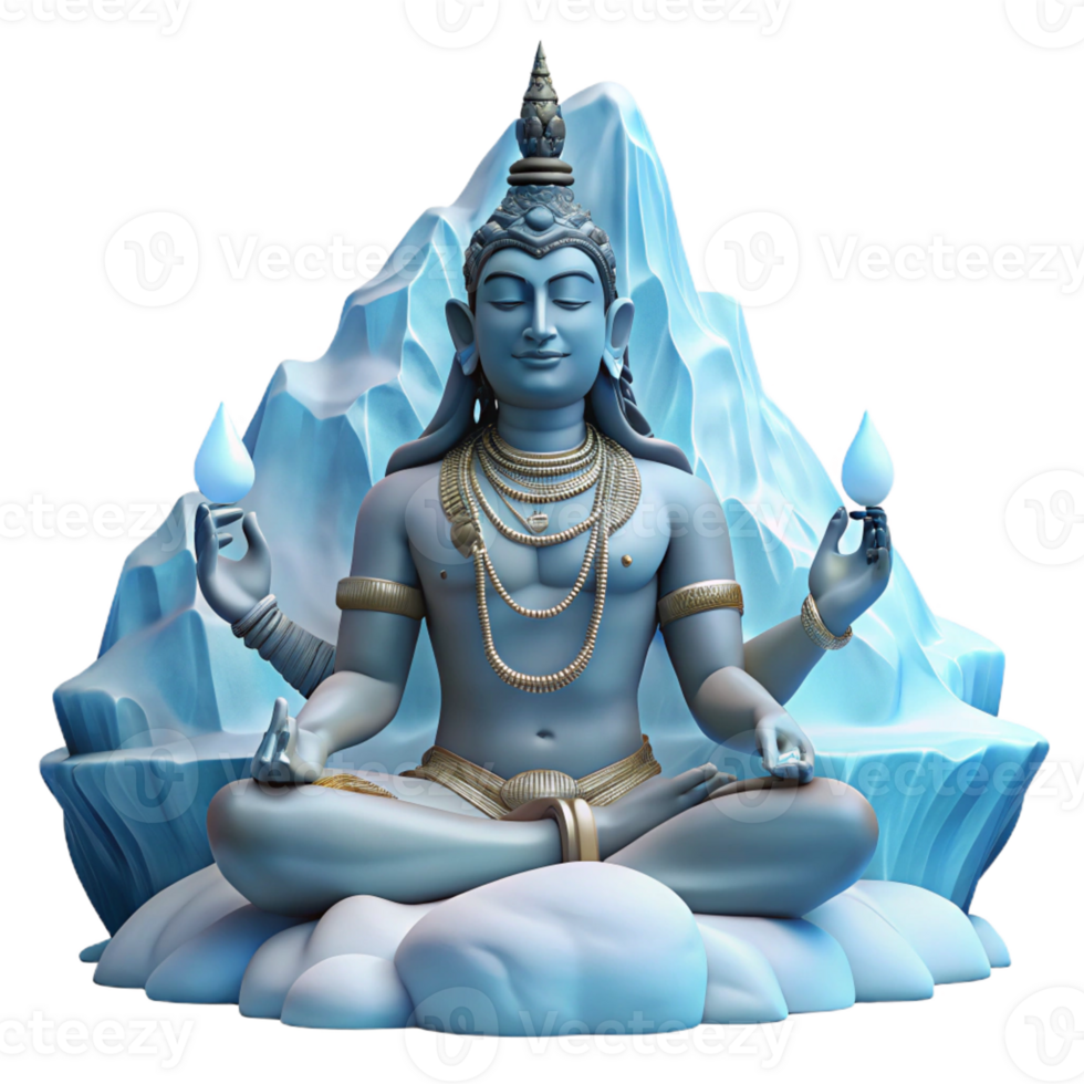 dramatic artistic A powerful Hindu god, Shiva, meditating in the Himalayas, surrounded by swirling snow and ice, rendered in a realistic style with crisp, clear light genuine png