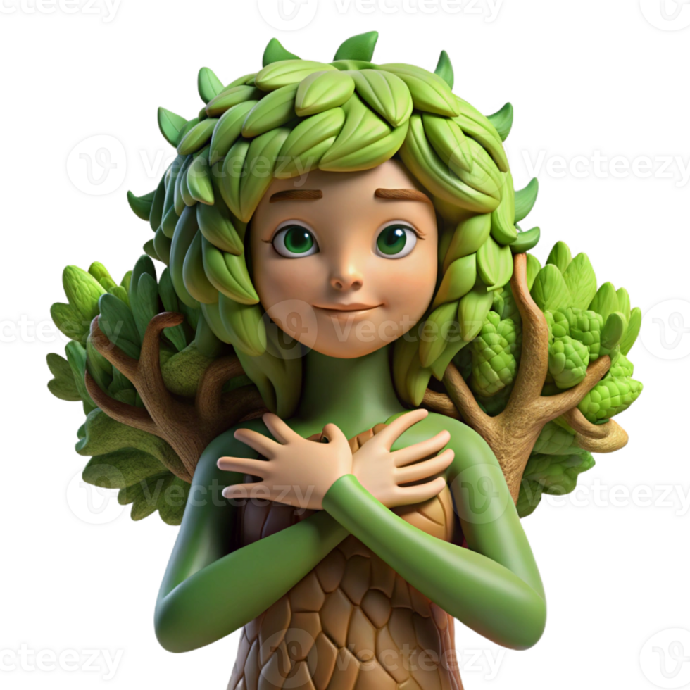 extraordinary minimalist A beautiful, dryad with bark-like skin and leafy hair, embracing a giant oak tree, nature fantasy art style, soft, dappled sunlight premium png