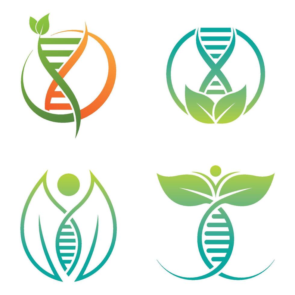 DNA Helix And Leaves Logo Design vector