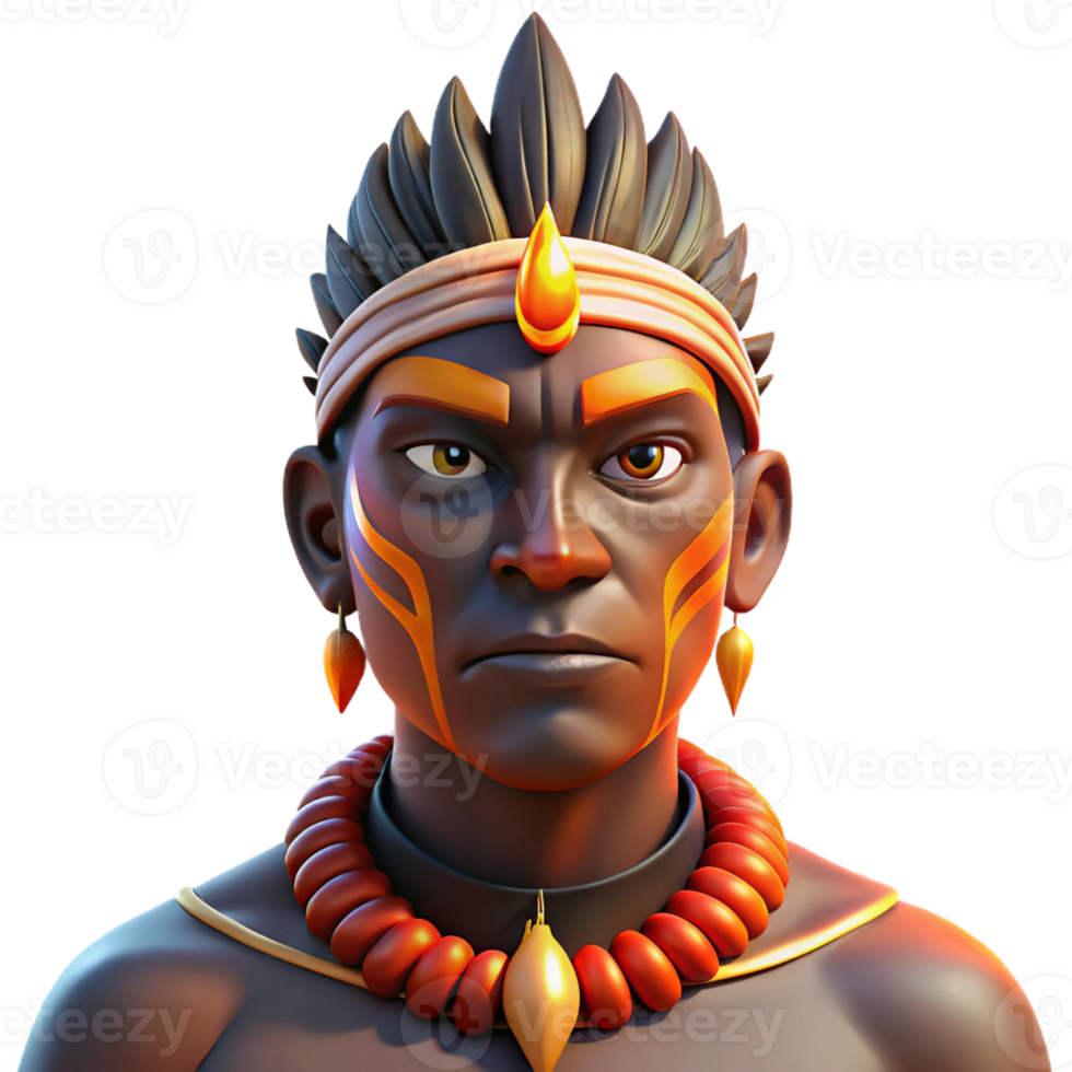 wonderful abstract Portrait of a man with tribal face paint and traditional headdress, lit by a warm, firelight glow, in a powerful, indigenous style original png