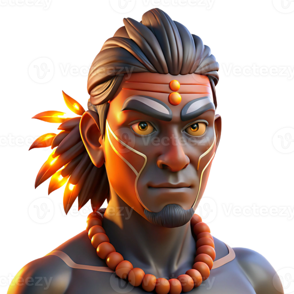 beautiful minimalist Portrait of a man with tribal face paint and traditional headdress, lit by a warm, firelight glow, in a powerful, indigenous style professional png