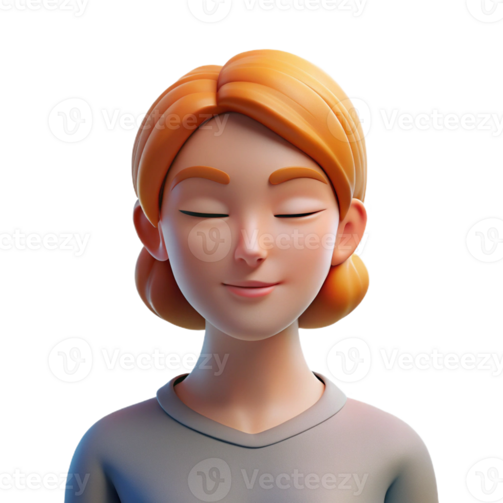 elegant contemporary Portrait of a woman with a serene expression and closed eyes, lit by a soft, meditative light, in a peaceful, contemplative style 4K png