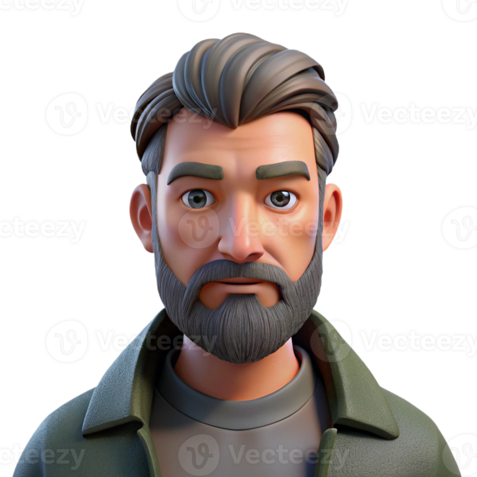elegant modern Portrait of a man with a rugged beard and weathered skin, lit by a natural, outdoor light, in a realistic, documentary style high quality png