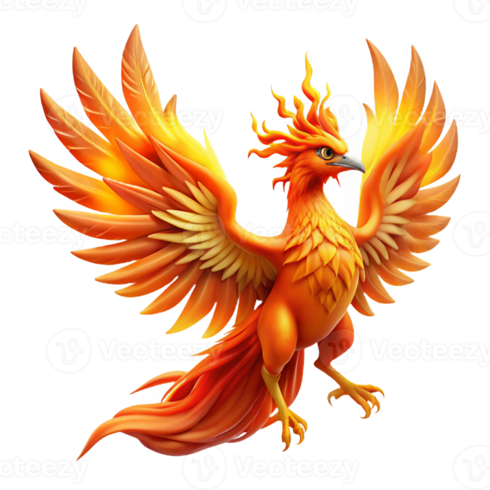 extraordinary abstract A majestic phoenix with fiery plumage, rising from the ashes, illuminated by the intense heat of its own flames. Epic, fantasy art style detailed png