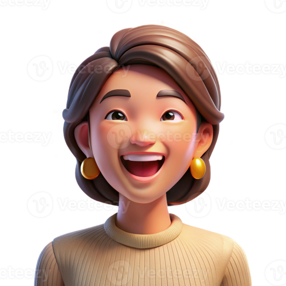 dramatic artistic Portrait of a woman with a joyful laugh and sparkling eyes, lit by a bright, happy light, in a radiant, optimistic style original png