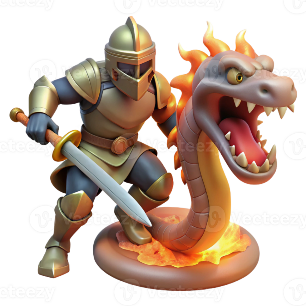 dramatic rustic A courageous knight battling a monstrous hydra, his sword flashing in the firelight. Heroic, realistic style professional png