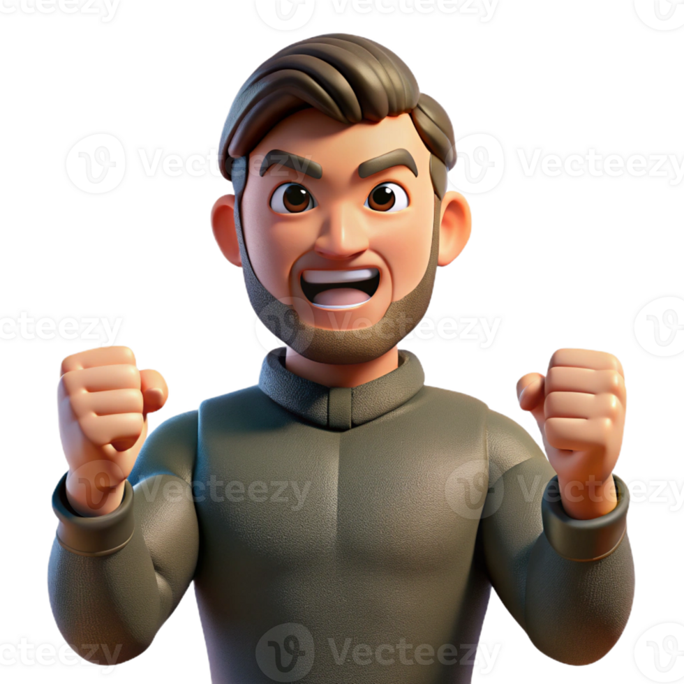 extraordinary creative Portrait of a man with a determined expression and clenched fists, lit by a powerful, heroic light, in a strong, resilient style genuine png