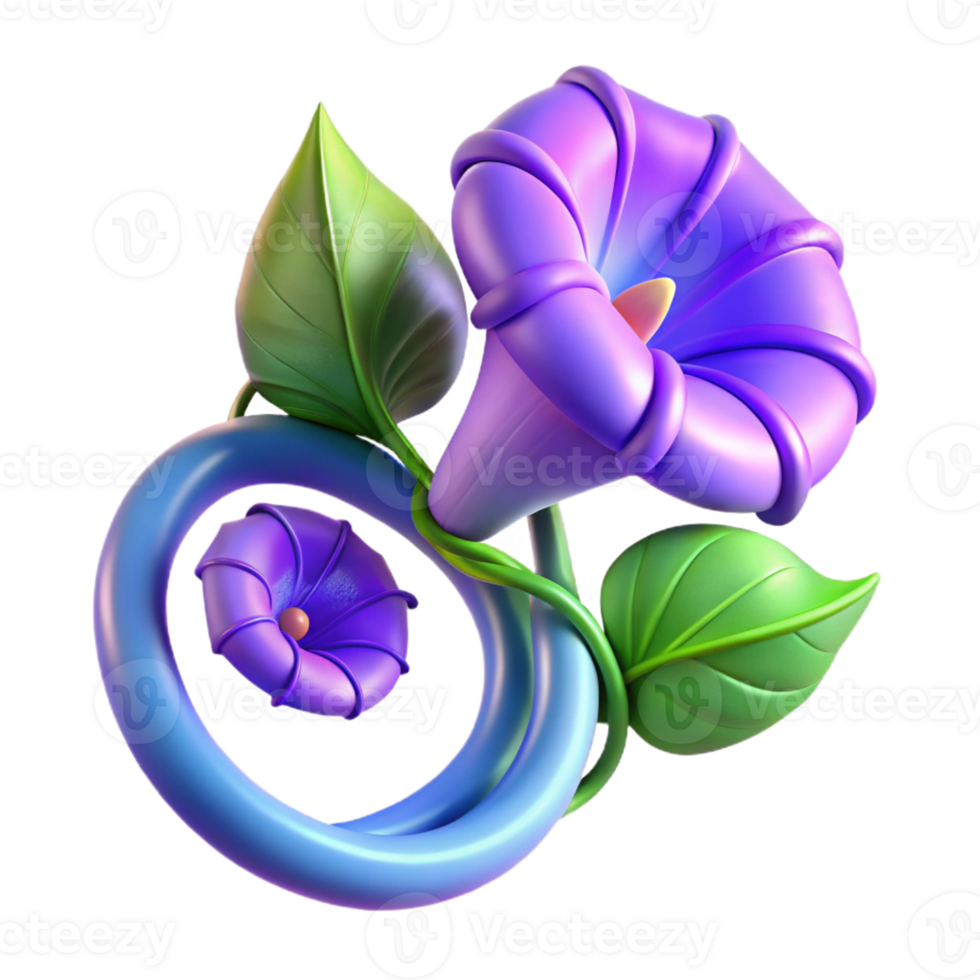 wonderful abstract A spiraling vine of morning glories, blooming in vibrant purple and blue, soft diffuse light, art nouveau style exclusive png