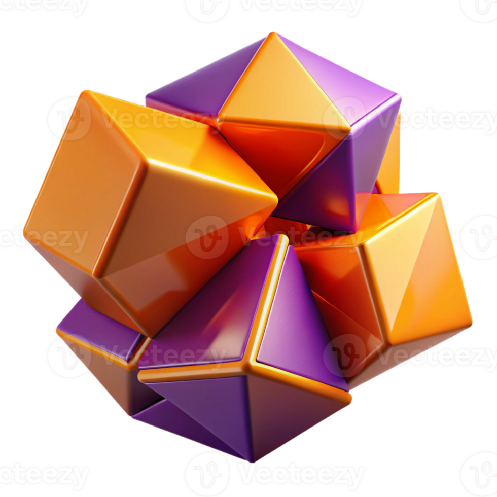 wonderful artistic Fractured geometric shapes in shades of deep violet and vibrant orange, lit by a stark, contrasting light, in a Cubist style authentic png