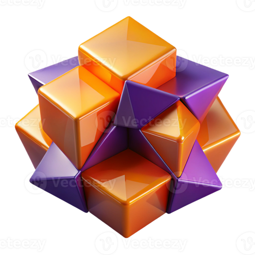 magnificent vintage Fractured geometric shapes in shades of deep violet and vibrant orange, lit by a stark, contrasting light, in a Cubist style original png