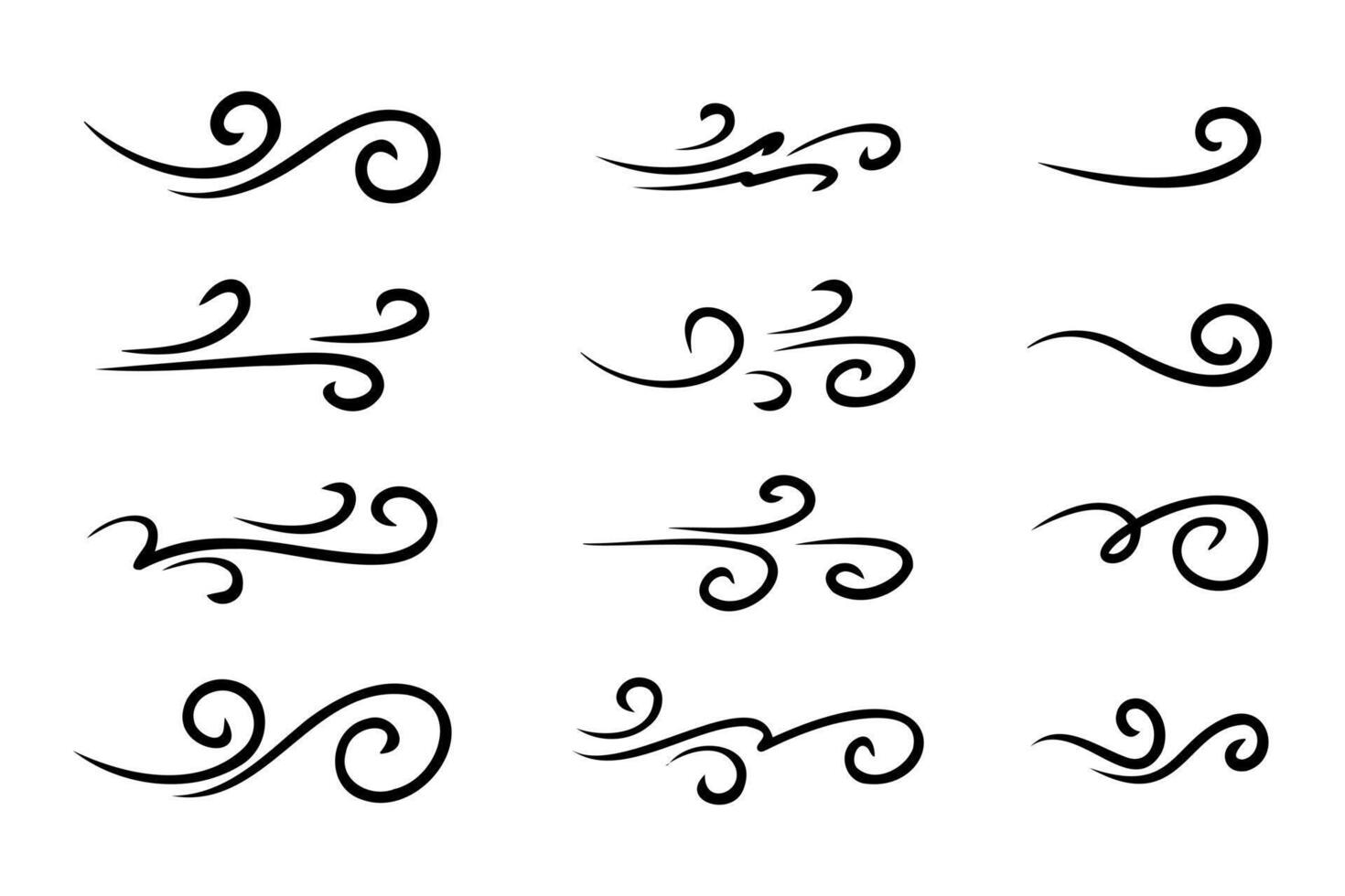 Creative collection of wind blowing symbols with modern lines isolated on white background vector