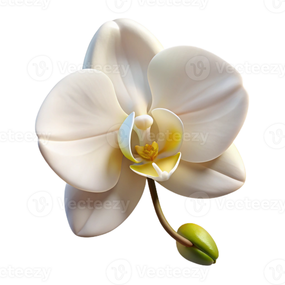 beautiful minimalist A single, perfect white orchid, soft studio lighting, botanical illustration style high quality png