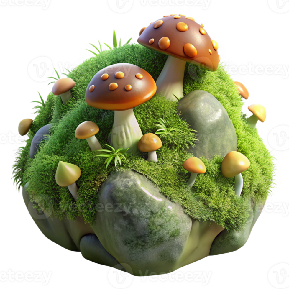 stunning minimalist A mossy rock covered in tiny ferns and mushrooms, soft diffused light, fantasy art style exclusive png