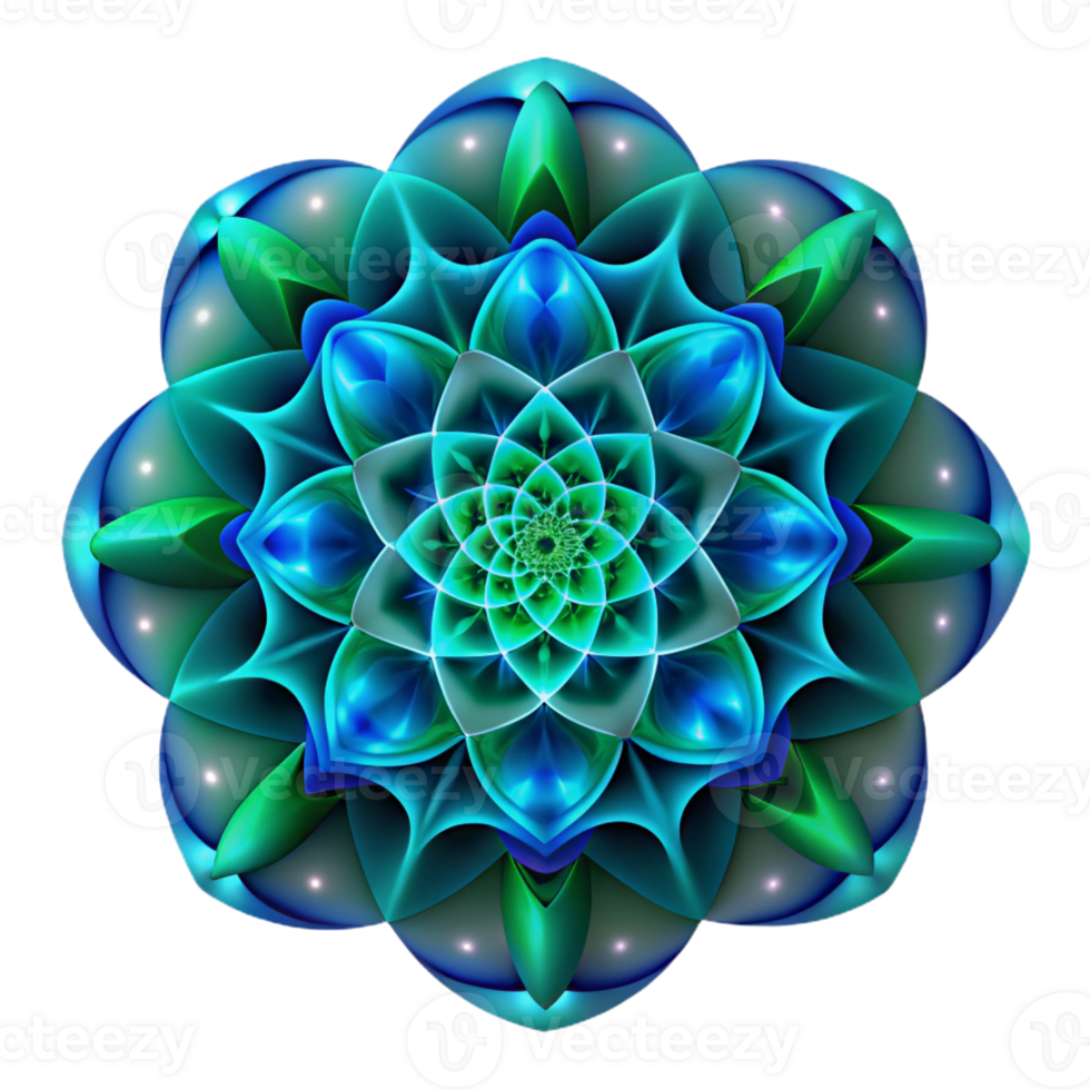 dramatic abstract A complex fractal pattern in shades of deep blue and emerald green, illuminated by a glowing, ethereal light, in a mathematical style detailed png