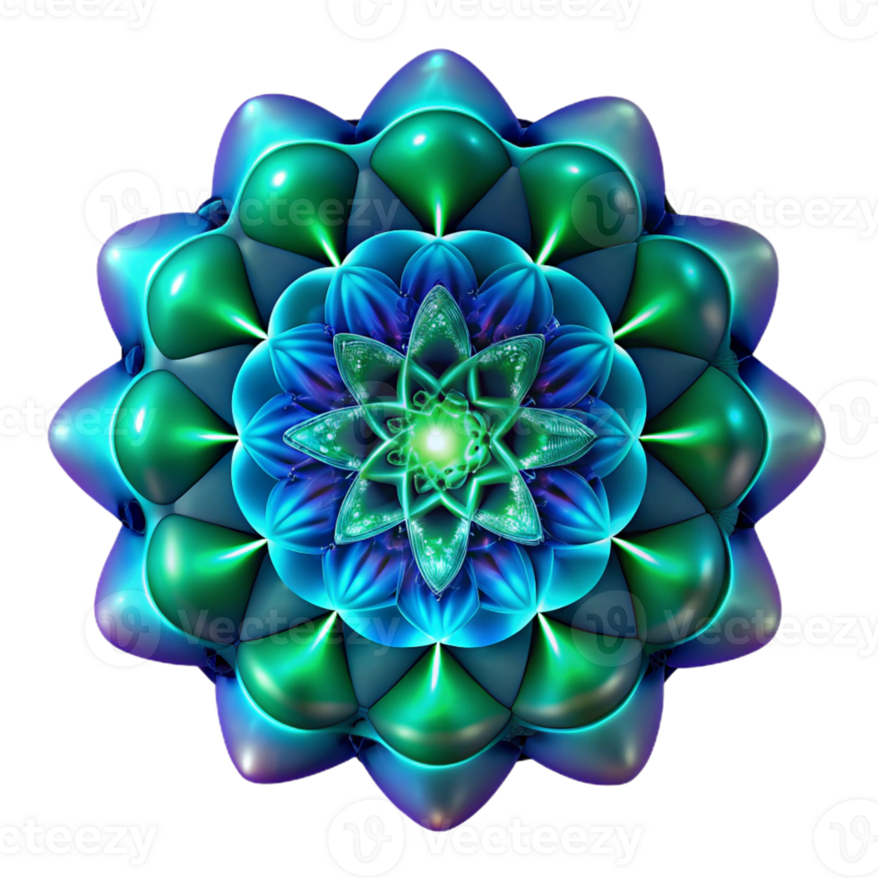 vibrant rustic A complex fractal pattern in shades of deep blue and emerald green, illuminated by a glowing, ethereal light, in a mathematical style high resolution png