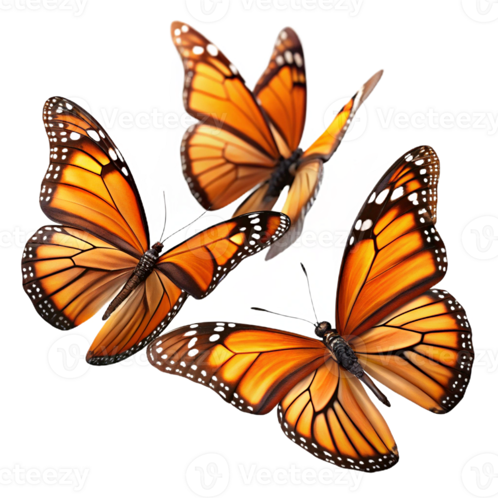 vibrant rustic A group of monarch butterflies in flight, migrating south, autumnal light, nature documentary style 4K png