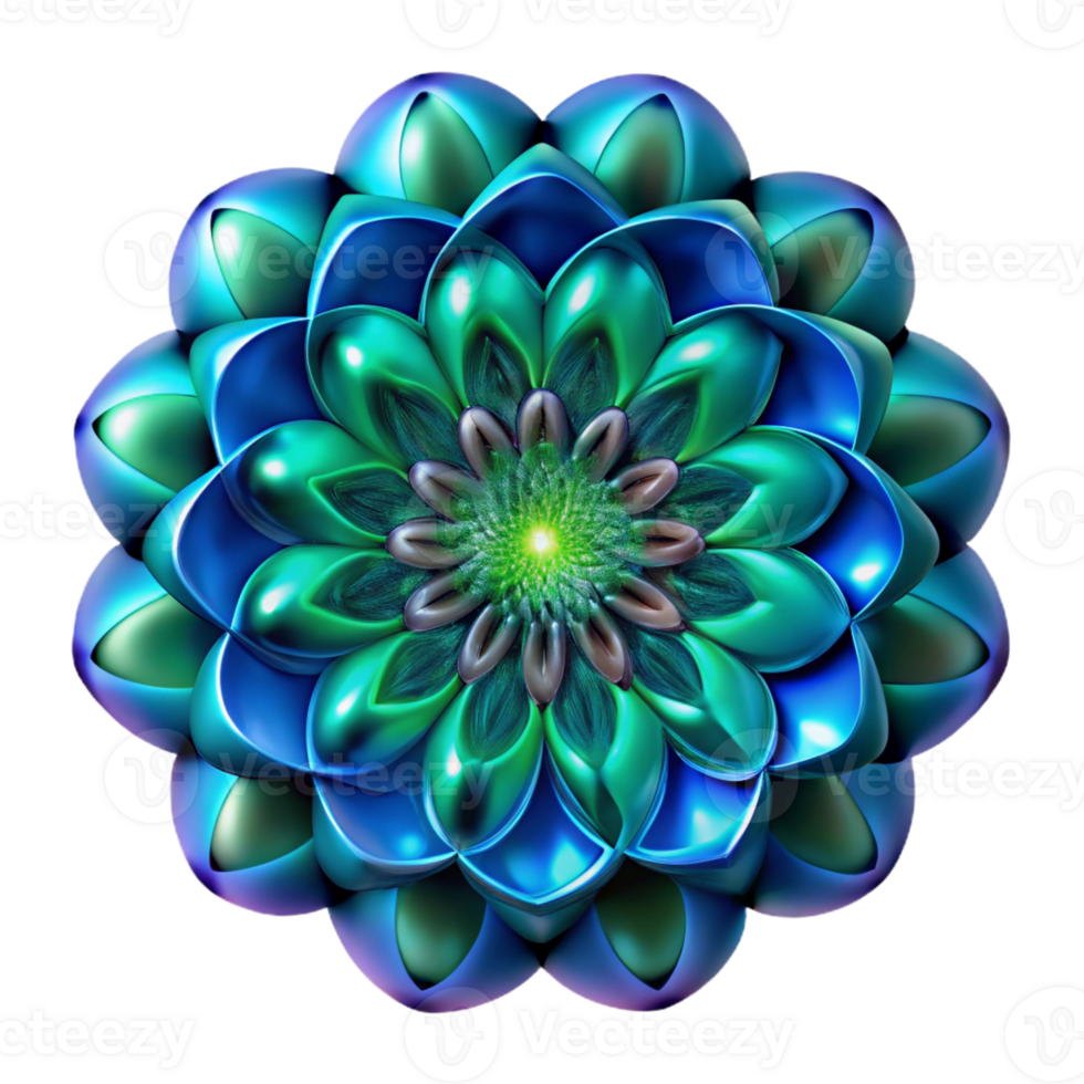 vibrant abstract A complex fractal pattern in shades of deep blue and emerald green, illuminated by a glowing, ethereal light, in a mathematical style original png