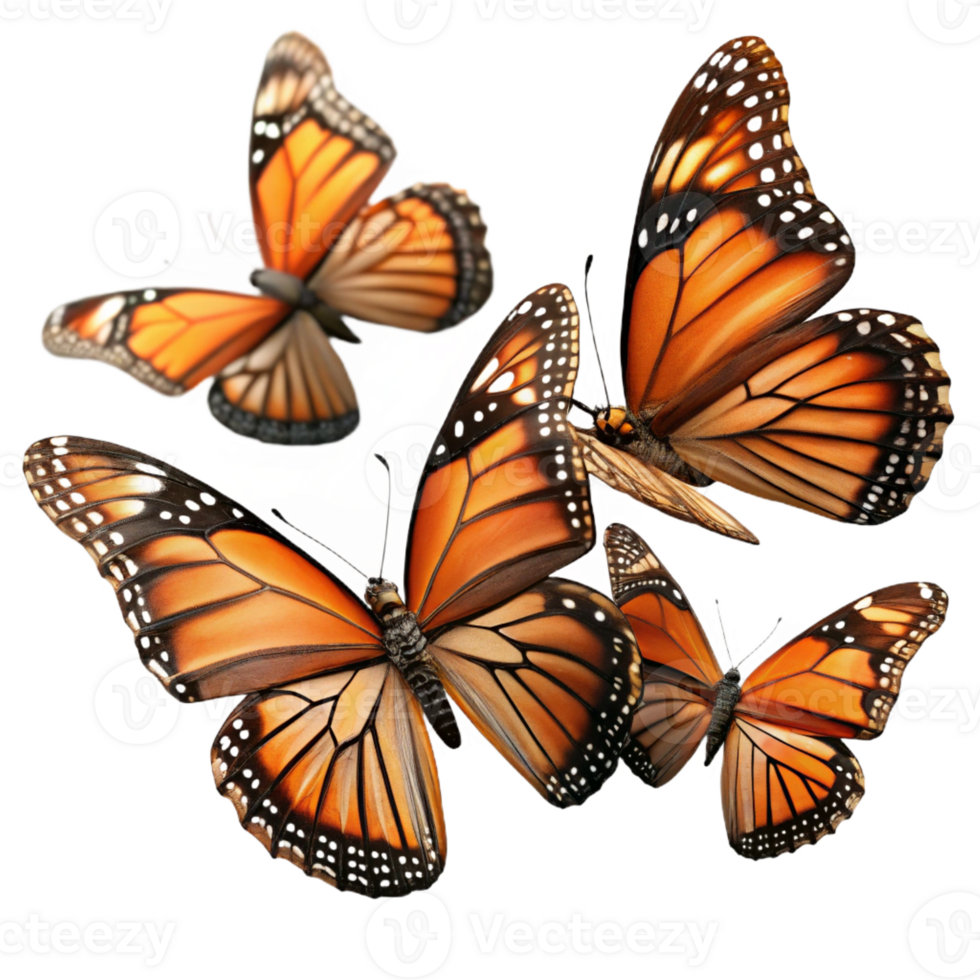 extraordinary abstract A group of monarch butterflies in flight, migrating south, autumnal light, nature documentary style authentic png