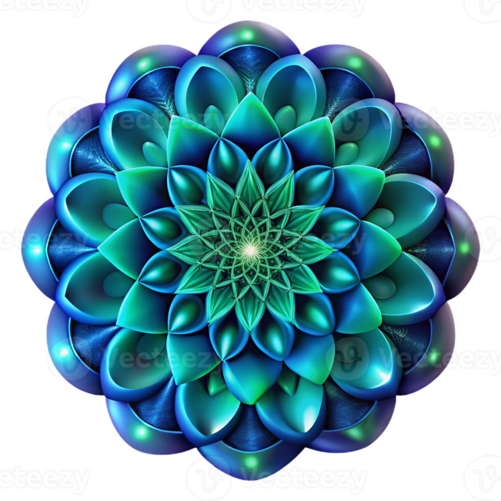 extraordinary minimalist A complex fractal pattern in shades of deep blue and emerald green, illuminated by a glowing, ethereal light, in a mathematical style high resolution png