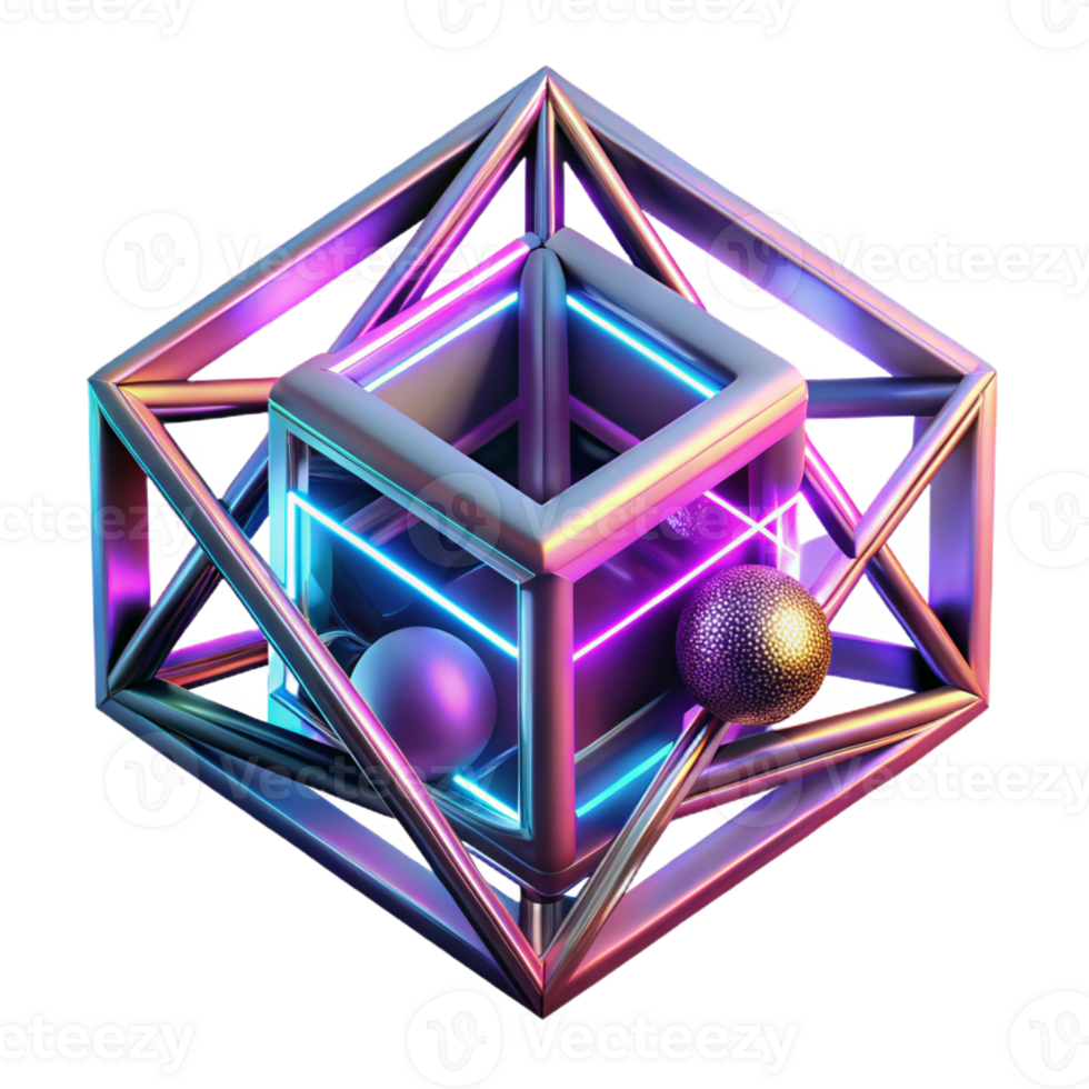serene contemporary A dynamic composition of intersecting lines and geometric shapes, illuminated by a neon, cyberpunk light, in a futuristic style exclusive png