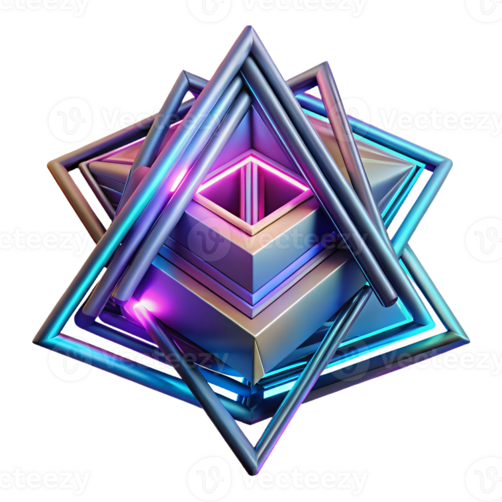 elegant minimalist A dynamic composition of intersecting lines and geometric shapes, illuminated by a neon, cyberpunk light, in a futuristic style genuine png